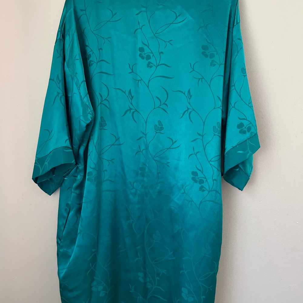 Vintage Women's Teal‎ Floral Kimono Robe One Size Long Sleeve - Picture 2 of 3